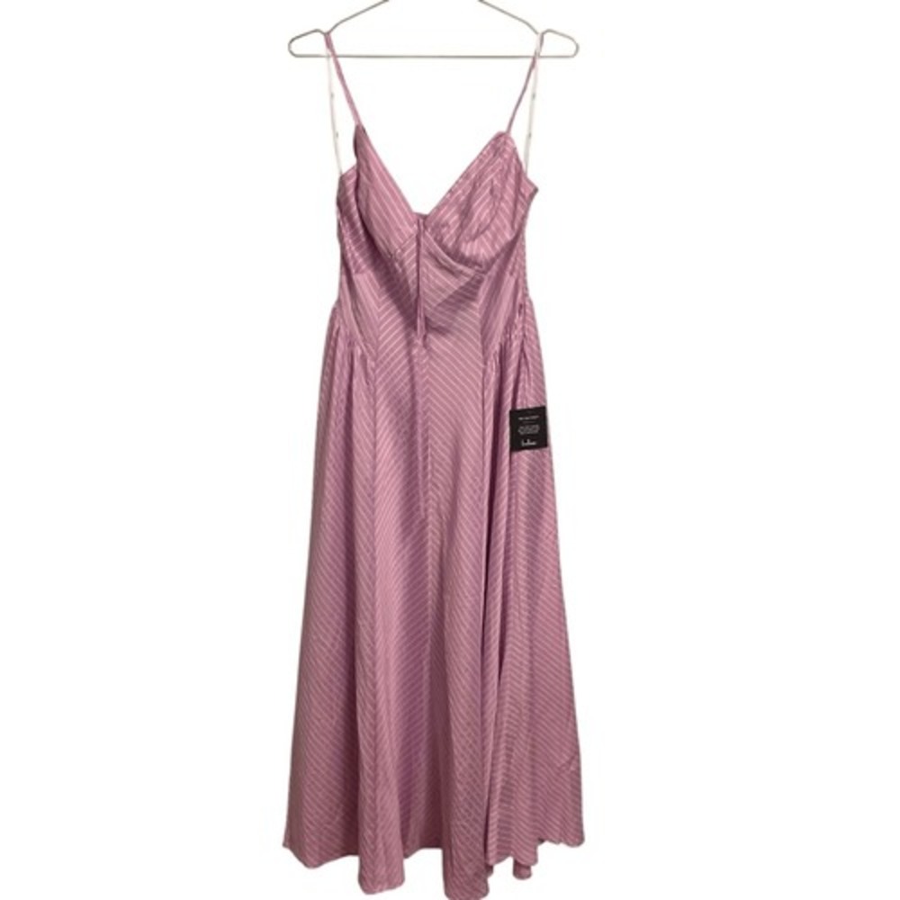 Lulus Lilac Purple White Striped Smocked Midi Dress V-Neck Spaghetti Strap Small